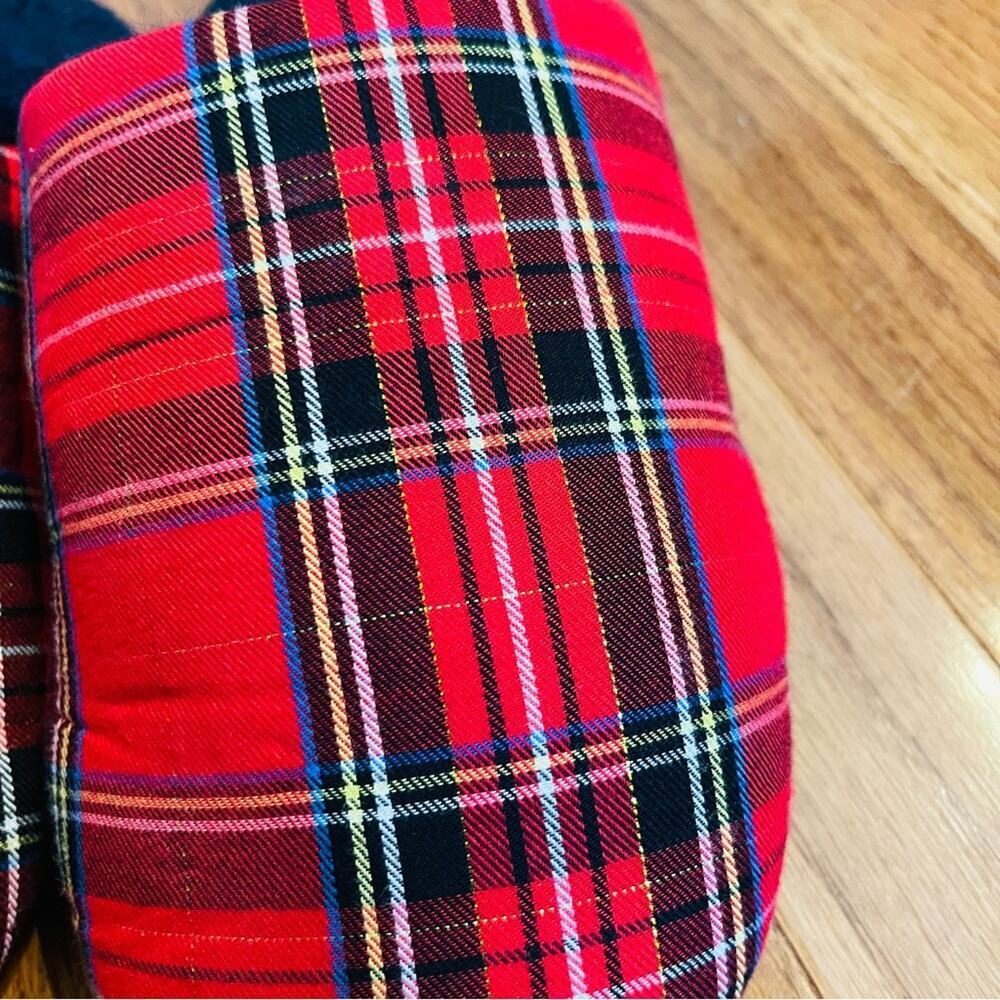 J. Crew Tartan Plaid Sherpa Lined Slippers Red Size 10 - Picture 4 of 5